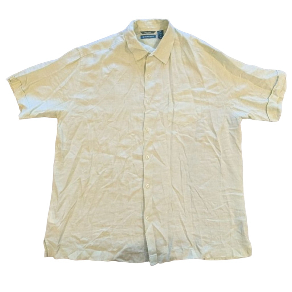 Men's Cubavera Light Green Linen Casual Shory Sleeve Button Down Shirt XL